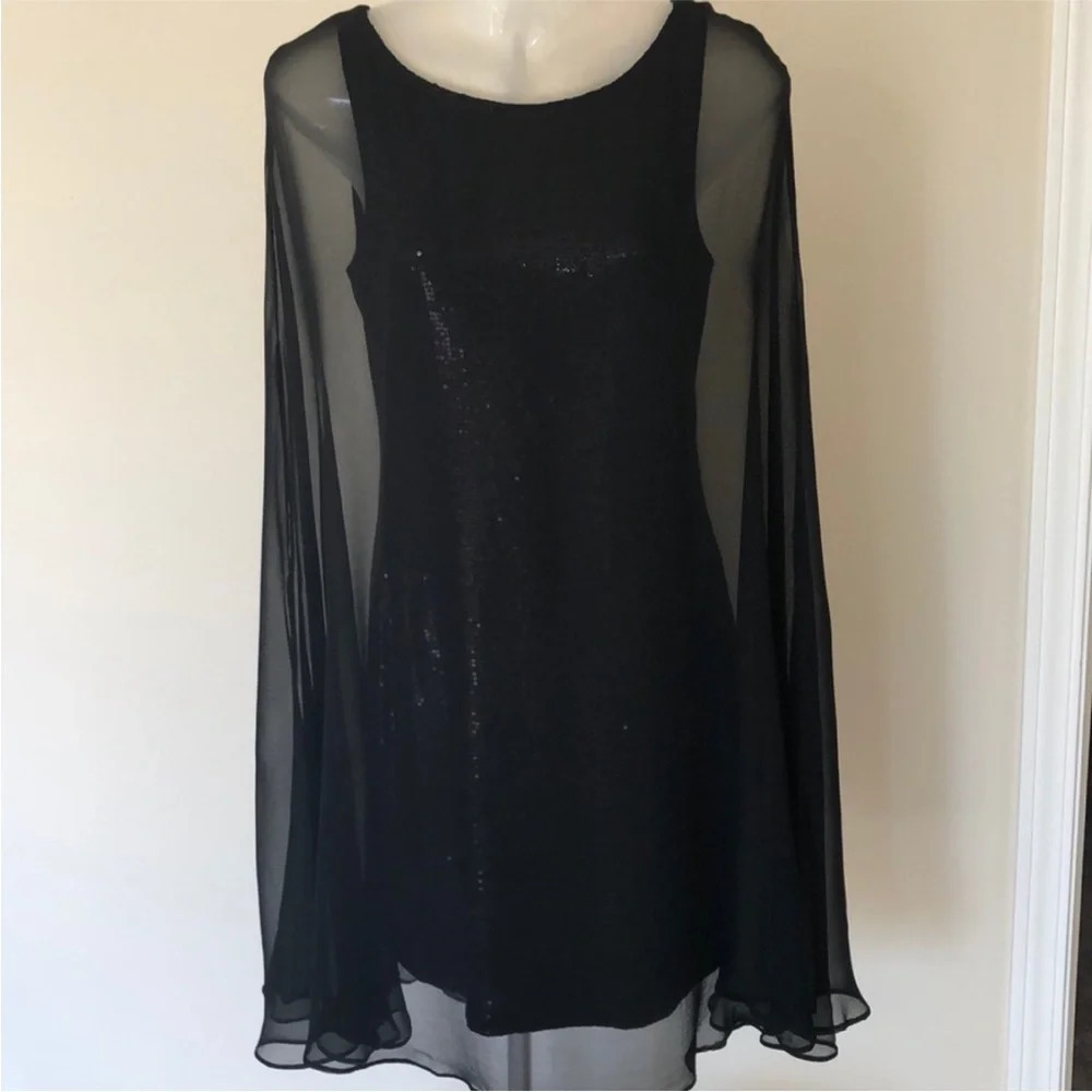 Bailey 44 sheer black Sequined Cocktail Dress With cape size medium NWT prom - Picture 3 of 16